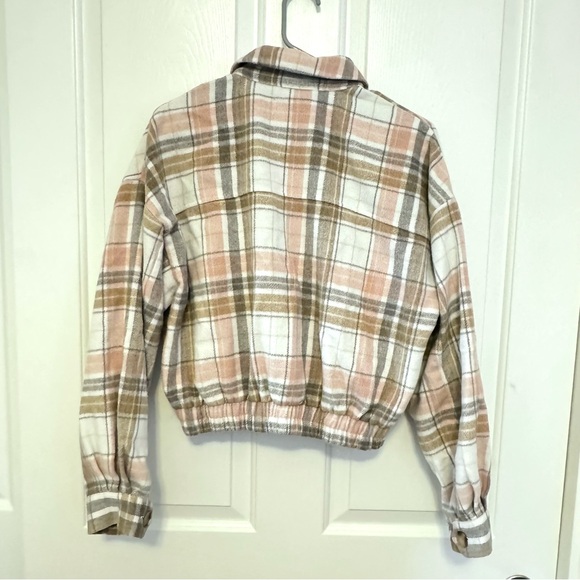 Plaid jacket sweater pink brown and white with buttons - Picture 2 of 2